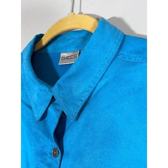 Chicos Suede Shirt Blue XL Coastal Preppy Classic Boho Western Retro Staple 80s - Picture 8 of 16